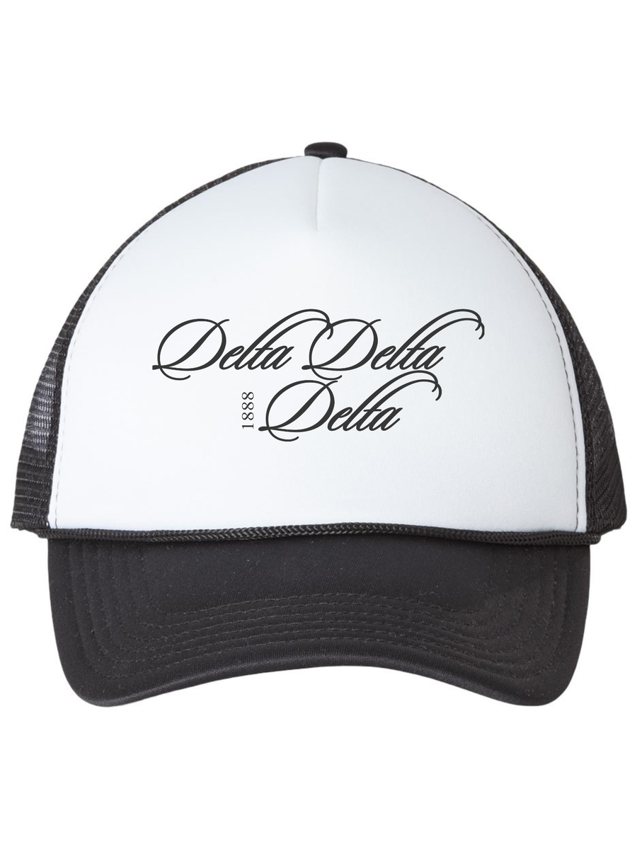 Cursive Delta Delta Delta Black Trucker Hat – South by Sea Shop