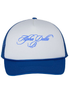 Cursive Alpha Delta Pi Blue Trucker Hat