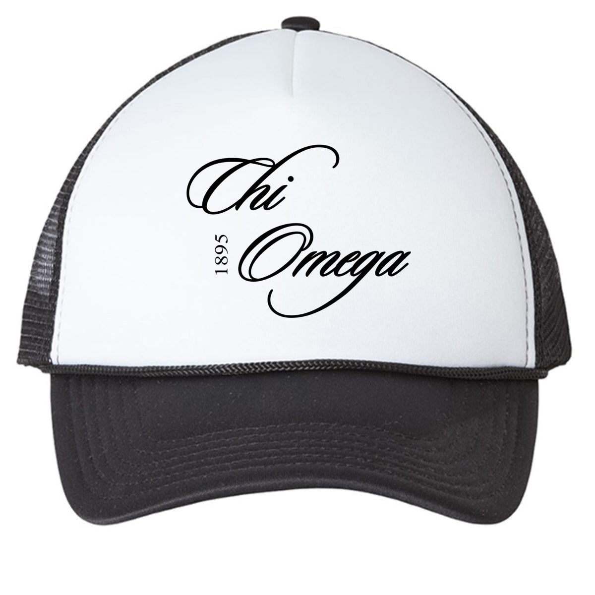 Cursive Chi Omega Black Trucker Hat – South by Sea Shop