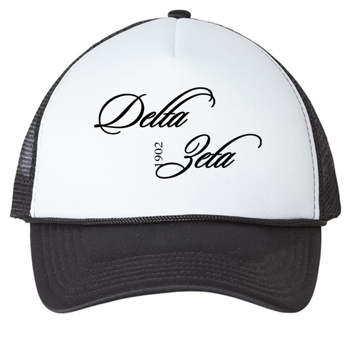 Cursive Delta Zeta Black Trucker Hat – South by Sea Shop